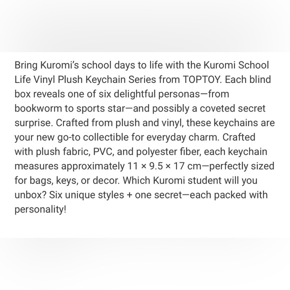 TOP TOY KUROMI School Life Vinyl Plush Keychain Blind Box-NEW SEALED - Picture 7 of 7